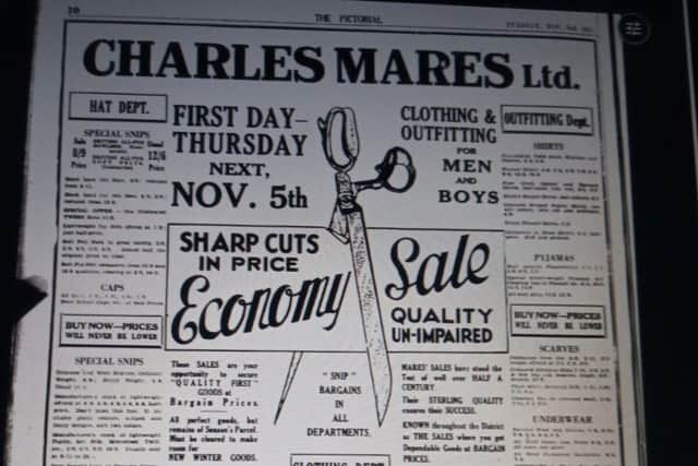 Advertisement for Charles Mares Outfitters in Luton News from the 1930s
