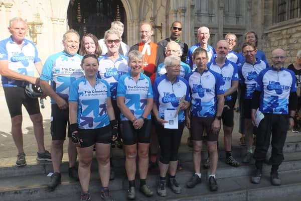 The cyclists arriving in London. Picture: Queen Eleanor Cycle Ride Organising Committee