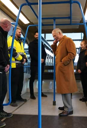 King Charles III travels in a DART carriage for the three-minute journey to the Luton DART central terminal PIC: Yui Mok/PA Wire