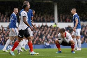 Tom Lockyer's disappointment at missing this header didn't last too long as he opened the scoring at Goodison Park on Saturday - pic: Lewis Storey/Getty Images