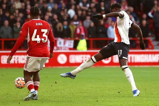 Elijah Adebayo makes it 2-2 in injury time with a terrific finish at Nottingham Forest - pic: Alex Pantling/Getty Images