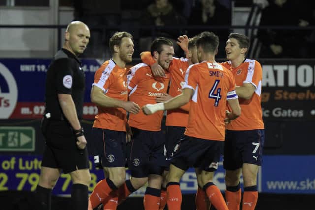 Jack Marriott celebrates a goal for Luton Town during his time at Kenilworth Road - pic: Liam Smith