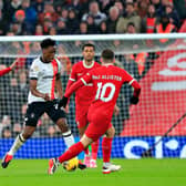Sambi Lokonga looks to make a pass against Liverpool - pic: Liam Smith