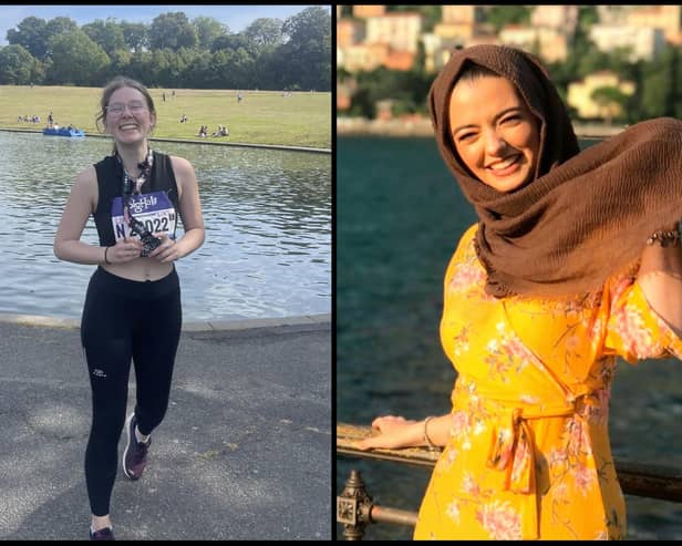 Left: Lucy training for the marathon, right: Amani. Picture: Brain Tumour Research