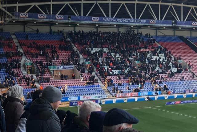 The Luton Town fans at Wigan on Saturday