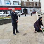 Luton Mayor Councillor Sameera Saleem, laid a floral tribute on the steps of the town hall this morning