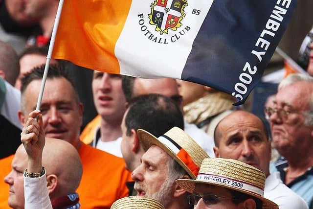 Luton Town fans support their team prior the Johnstone's Paint Trophy Final match between Luton Town and Scunthorpe United at Wembley Stadium on April 5, 2009.