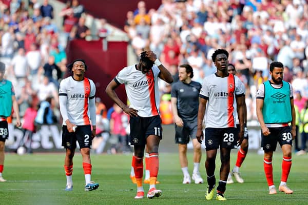 Luton's players react to their defeat at West Ham United yesterday - pic: Liam Smith