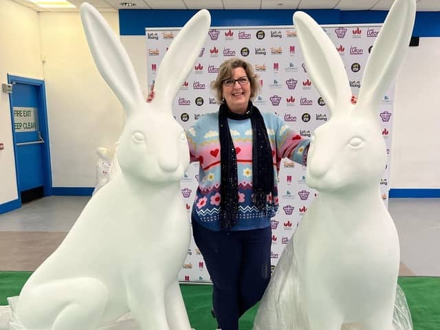 Beverley with the bare hares. Picture: The Mall Luton