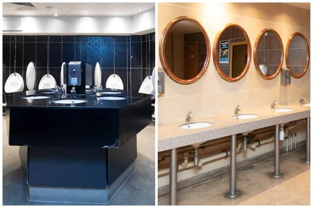 Toilets at The White House, Luton, and sinks at The Gary Cooper, Dunstable.