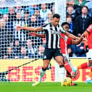 Luton midfielder Sambi Lokonga looks to make a challenge on Newcastle's Jacob Murphy - pic: Liam Smith