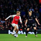 Daiki Hashioka tracks Arsenal midfielder Emile Smith Rowe at the Emirates - pic: Liam Smith