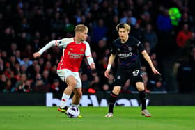 Daiki Hashioka tracks Arsenal midfielder Emile Smith Rowe at the Emirates - pic: Liam Smith