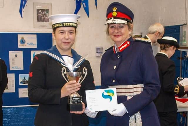 Susan Lousada, His Majesty’s Lord-Lieutenant of Bedfordshire presenting Cadet of the Year award