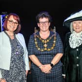 Deputy Town Mayor Cllr. Lisa Bird, Town Mayor Cllr Liz Jones, and Bedfordshire High Sheriff Lady Jane Clifford. Photo John Chatterley.