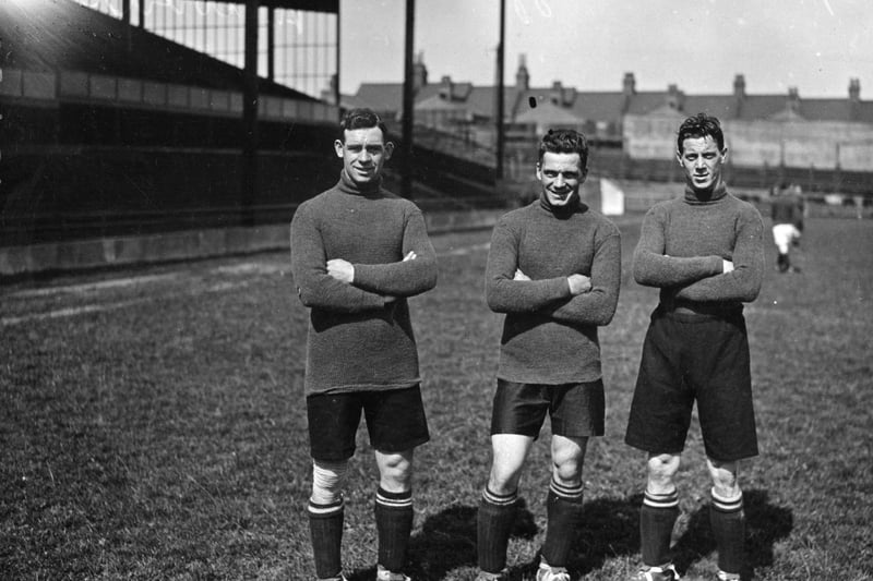 Luton Town players, left to right: Billy Jennings, Harry Higginbotham and Tiriell in August 1947. Luton would end the season 13th in Division Two.