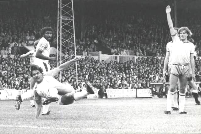 Wayne Turner lets fly with an acrobatic effort during his Luton playing days - pic: Hatters Heritage