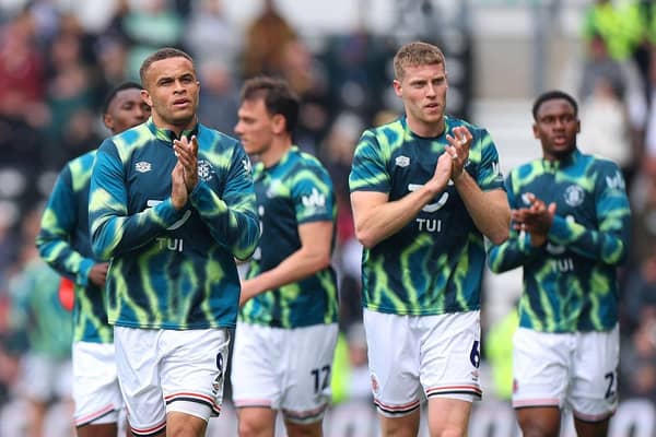 Luton's players applaud their travelling supporters at Derby County - pic: Molly Darlington/Getty Images