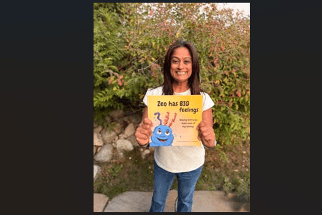 Ash Patel with her book Zeo has BIG feelings