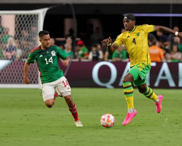 Amari'i Bell dribbles past Mexico's Erick Sanchez during the Gold Cup semi-final clash in Las Vegas on Thursday morning - pic: Ethan Miller/Getty Images