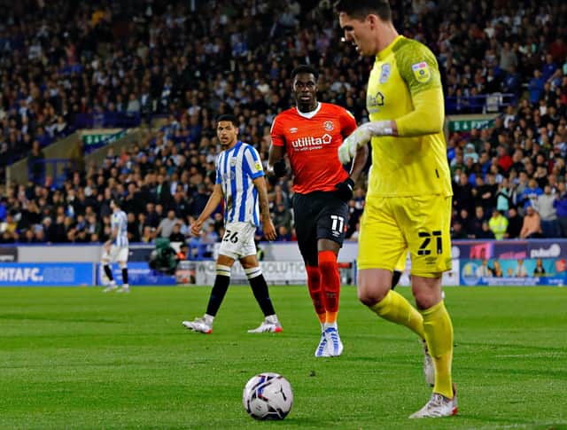 Town striker Elijah Adebayo during substitute outing at Huddersfield
