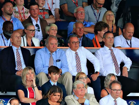 Luton Town CEO Gary Sweet watches Town's opening game of the season with chairman David Wilkinson