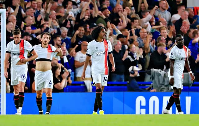 Luton's players react to going 2-0 down at Stamford Bridge on Friday night - pic: Liam Smith