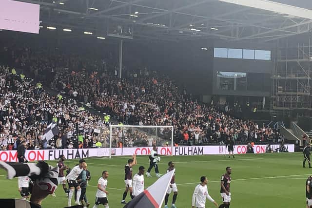Hatters fans in the corner of the Fulham ground