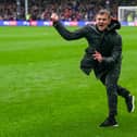 Hatters boss Jack Wilshere celebrates Callum Marshall's dramatic winner - pic: David Horn / PRiME Media Images
