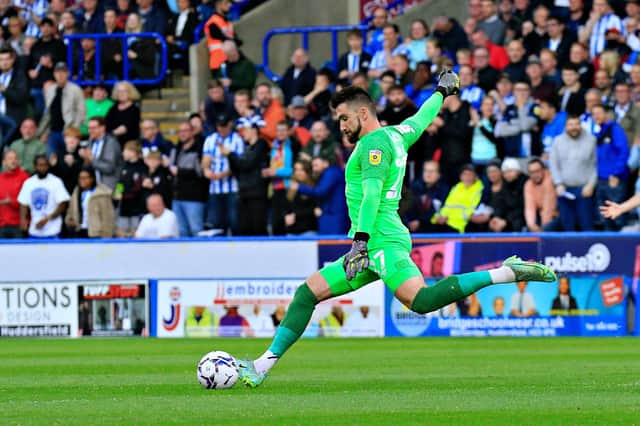 Matt Ingram clears the ball against Huddersfield in the play-offs last season