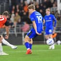 Jamie Donley fires home his second of the night against Doncaster - pic: Andy Fitzsimons