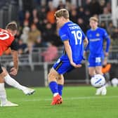 Jamie Donley fires home his second of the night against Doncaster - pic: Andy Fitzsimons