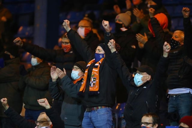 Luton Town fans celebrate victory at full time following the Sky Bet Championship match between Luton Town and Norwich City at Kenilworth Road on December 02, 2020.