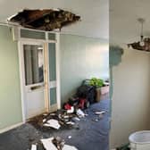 The damage both inside and outside the flat. Picture: George Martin