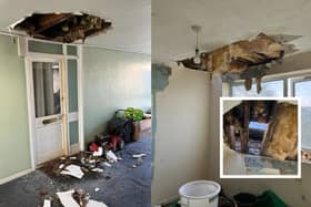 The damage both inside and outside the flat. Picture: George Martin