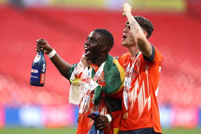 Elliot Thorpe celebrates winning promotion to the Premier League with Luton - pic: Alex Pantling/Getty Images