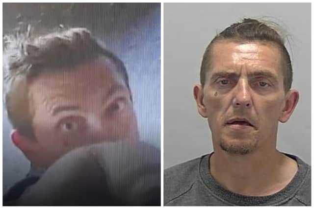 Joseph Fahey was captured on CCTV (left) as he tried to break into the property