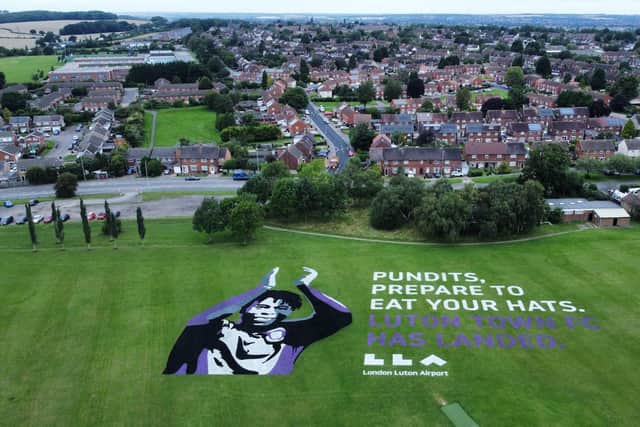 London Luton Airport puts on a show of support for Luton Town FC with a 2,275sqm message on the flight path ahead of the club’s first Premier League match. (Picture: London Luton Airport)