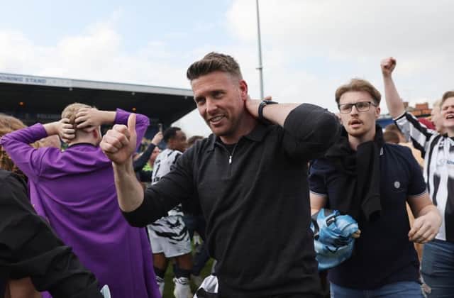 New Town chief Rob Edwards celebrates winning promotion with Forest Green Rovers in May