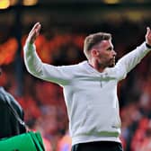 Luton boss Rob Edwards tries to get the crowd going against West Ham - pic: Liam Smith