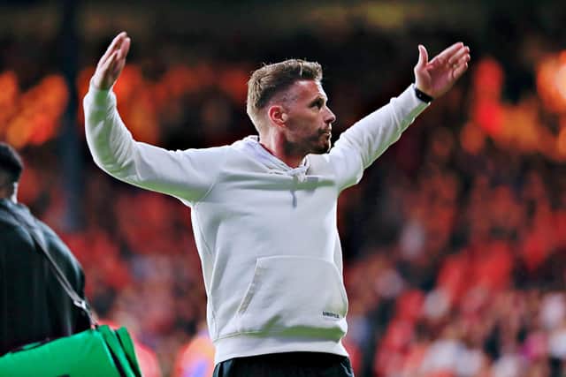 Luton boss Rob Edwards tries to get the crowd going against West Ham - pic: Liam Smith