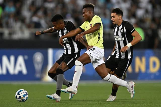 Oscar Zambrano vies for possession during the Copa Sudamericana group stage match between Liga de Quito and Botafogo - pic: MAURO PIMENTEL/AFP via Getty Images