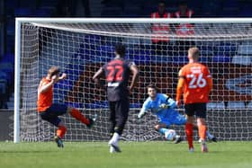 James Collins scores the winner from the penalty spot against Watford in April 2021
