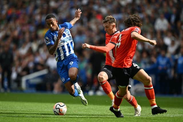 Joao Pedro looks to get away from the Hatters defence during Luton's opening day defeat at Brighton & Hove Albion - pic: Mike Hewitt/Getty Images