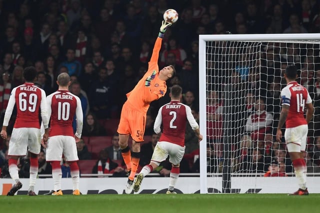 Between the posts for the first time in the Europa League, as he started Arsenal's goalless draw against Red Star Belgrade in November 2017 at the Emirates, making a spectacular save from Vujadin Savic’s effort.
