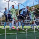 Kal Naismith scores the opening goal for the Hatters during their 2-1 win at Wycombe on Saturday - pic: David Horn / PRiME Media Images