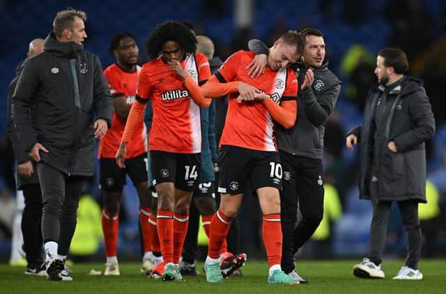 Cauley Woodrow gets the plaudits after scoring Luton's last-gasp FA Cup winner at Everton - pic: PAUL ELLIS/AFP via Getty Images