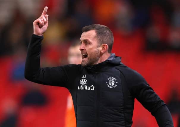 Hatters boss Nathan Jones gets his point across at Stoke last night