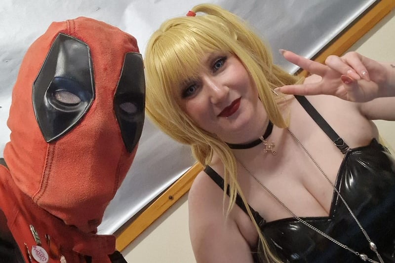 Luton Deadpool and a professional Misa Amane cosplayer from Death Note.