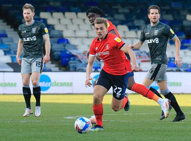 Kiernan Dewsbury-Hall on the ball for the Hatters during his loan spell at Kenilworth Road